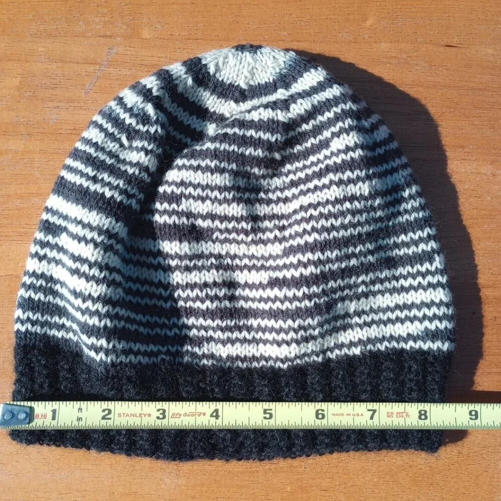 Mens Alpaca Wool Beanie Skully Hand Knit Hat Light Thin Faux Fair Isle Striped - Picture 9 of 9